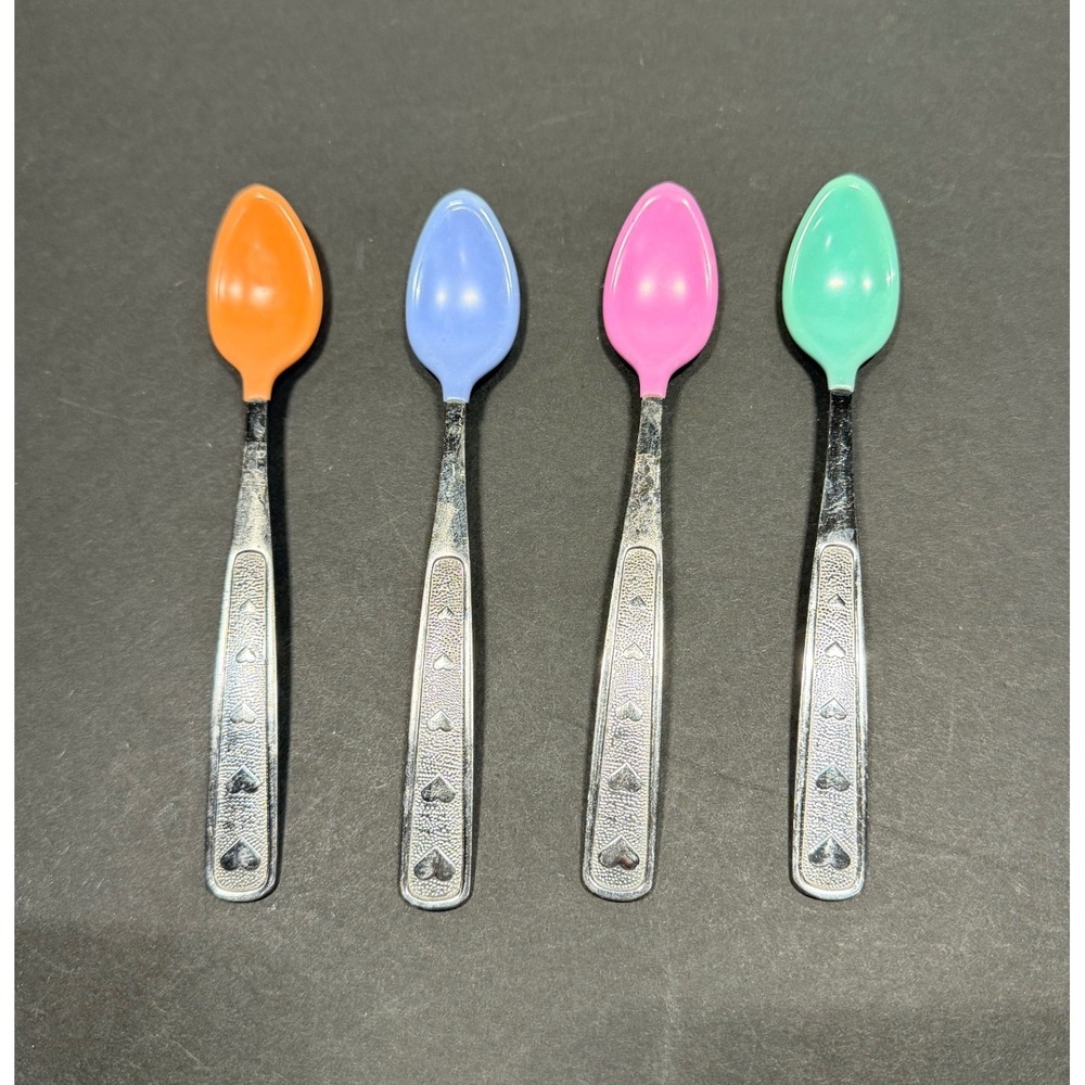 4 pc Vintage 1996 Munchkin The First Years Baby Spoons Stainless Steel Heart